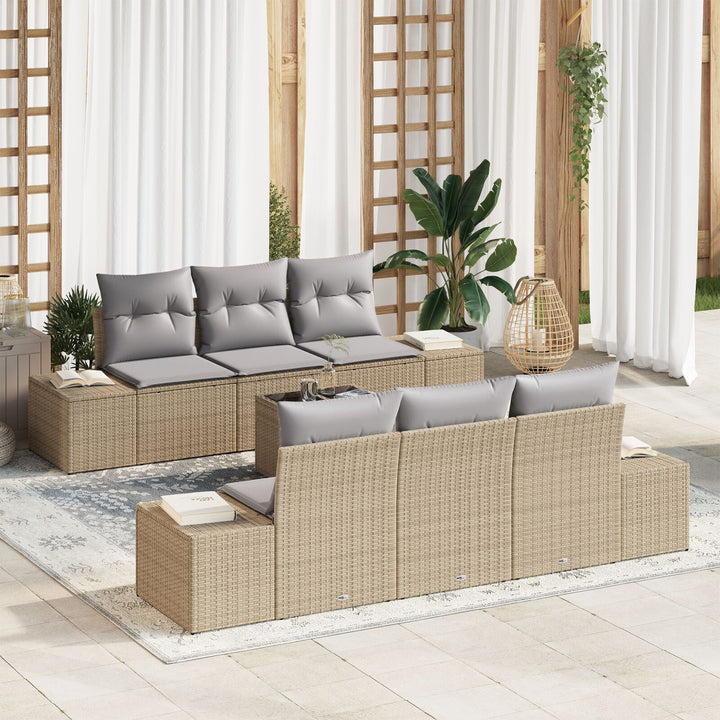 Have Sofa Sæt 7 Dele Beige og Lysegrå Rattan, Polyester