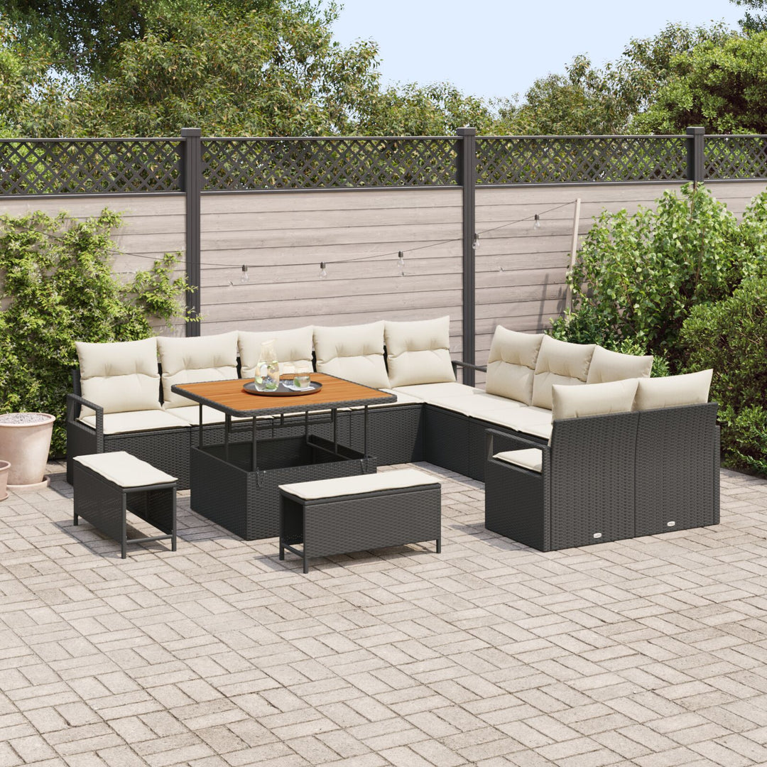 13-delers havensofa sæt med hynder sort poly rattan akacie, vidaXL 2-sæders havensofa med opbevaring & hynder sort poly rattan, vidaXL 3-delers havemøbel sæt med hynder sort poly rattan akacie