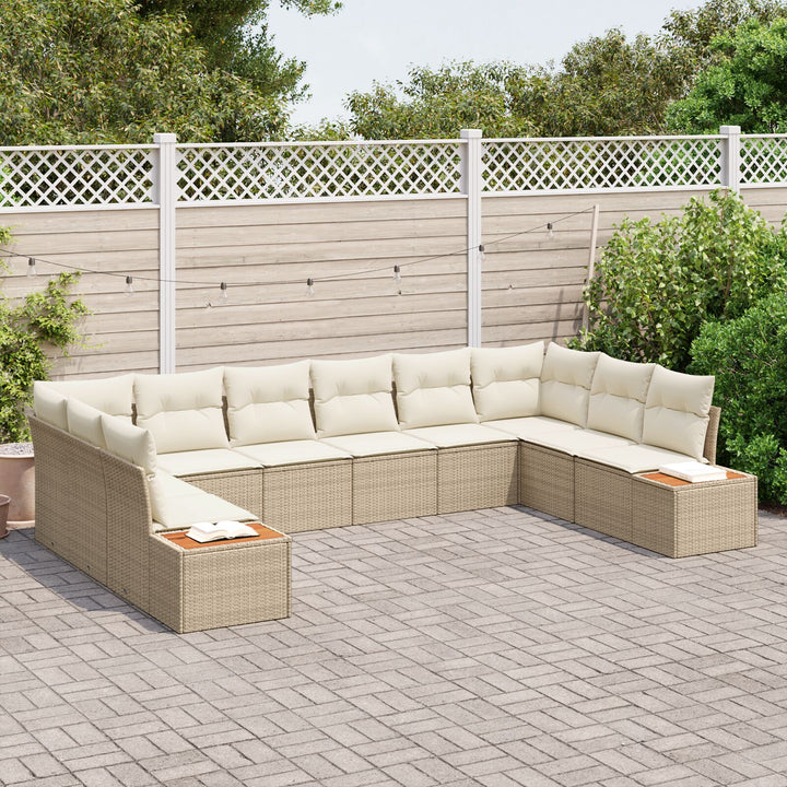 10 Stykke Have Sofa Sæt med Opbevaringspuder Beige Poly Rattan Akacia