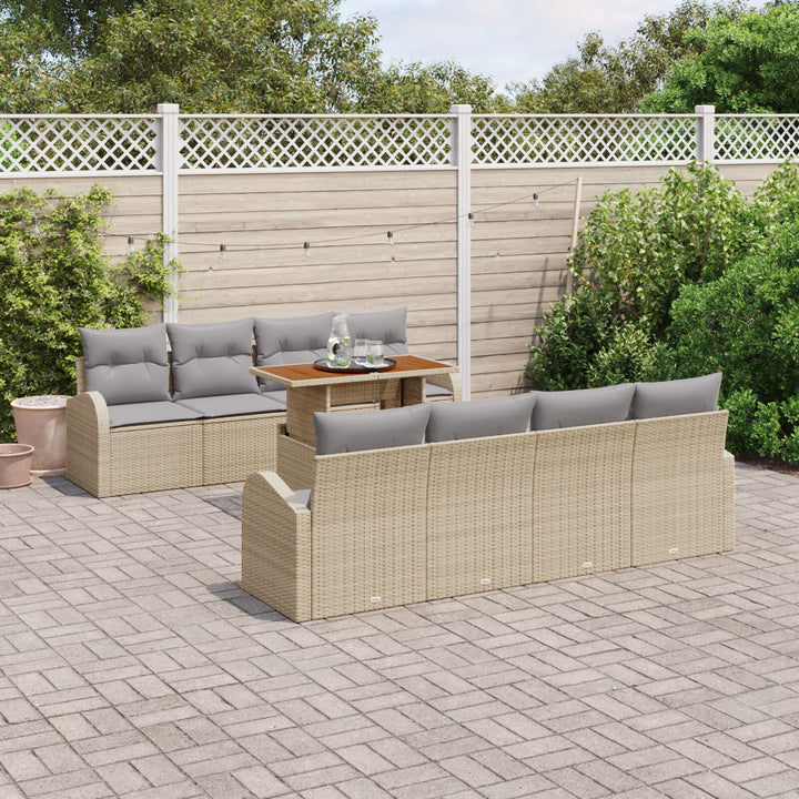 9-delt havemøbelsæt med puder Beige Polyrattan Akacia