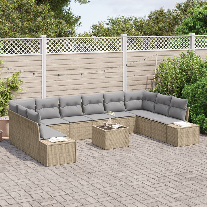 11-delt Have Sofa Sæt med Puder Sort Poly Rattan