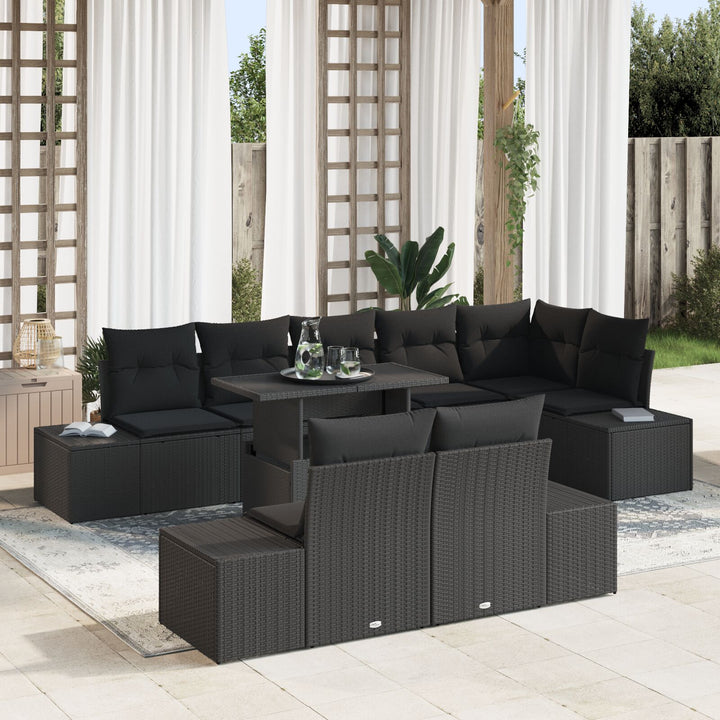 Have Sofa Sæt 9 Dele Sort Rattan væv, stofpuder Have Møbler