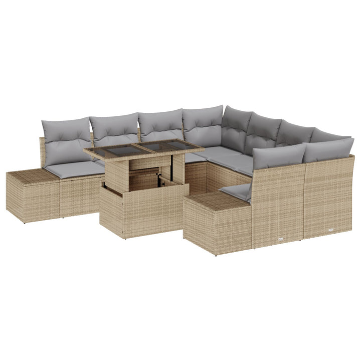 Have Sofa Sæt Sæt af 9 Grå, Beige Poly Rattan Have Sofa Sæt
