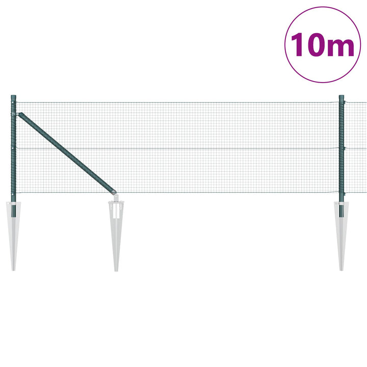 Welded Wire Fence med 7 spike posts Grøn 0,6x10 m Stål