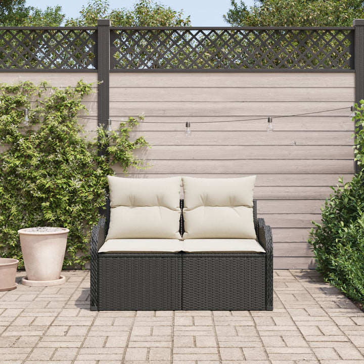 2-personers havnesofa med puder sort poly rattan