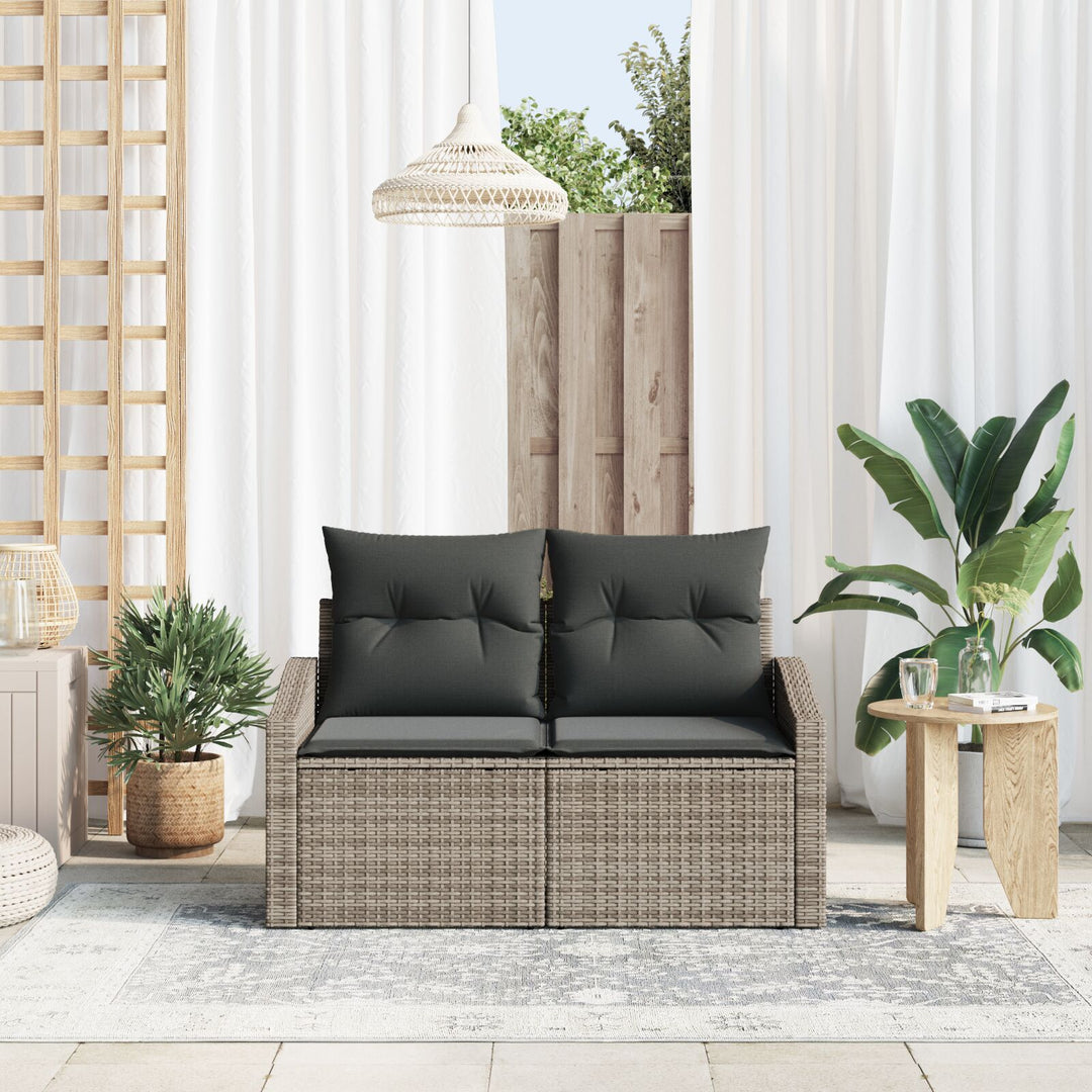 2-personers Have Sofa med Opbevaring & Puder Grå Poly Rattan