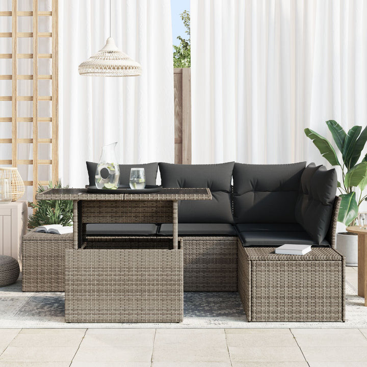 Have Sofa Sæt Sæt af 5 Grå Rattan, Polyester Have Sofa Sæt