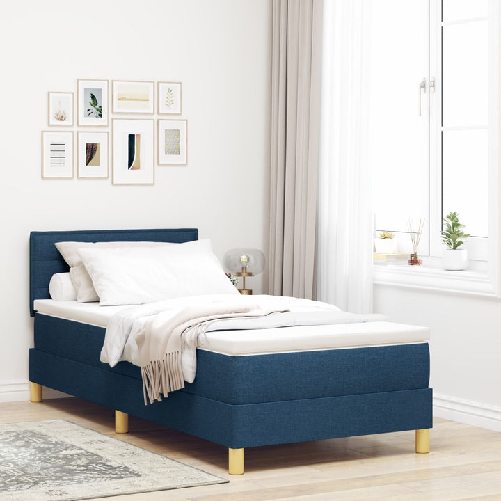 Blå Box Spring Seng med Madras 90x190 cm Stof