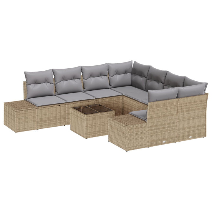 9-delt havestofa sæt med puder i beige poly rattan