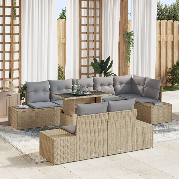 Havesofa Sæt  Sæt af 9 Grå og beige Rattan og polyester