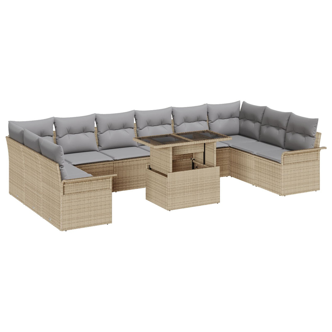 11 stykker have sofa sæt med puder beige poly rattan