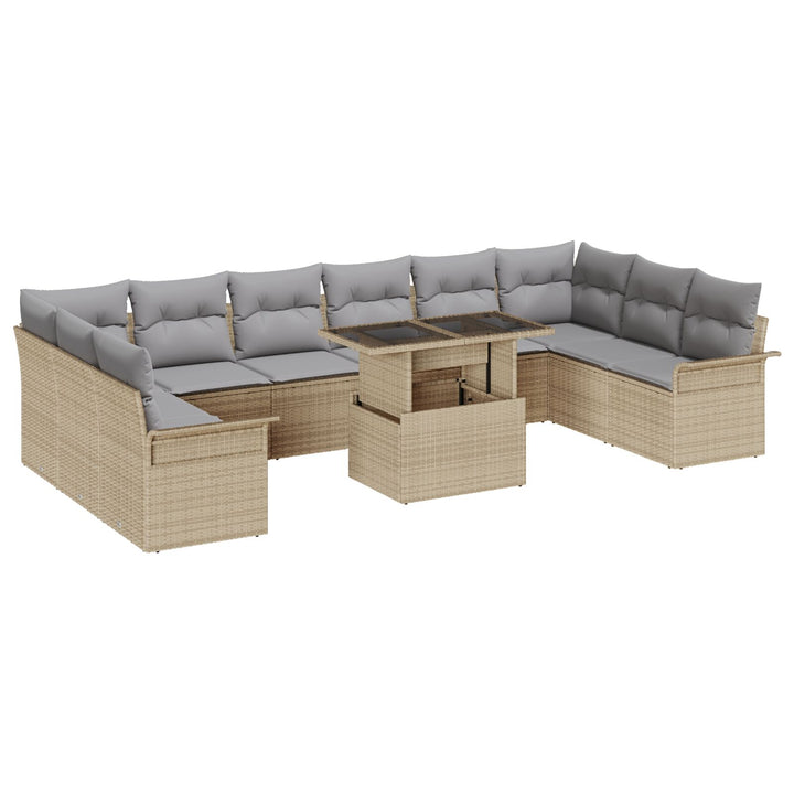 11 stykker have sofa sæt med puder beige poly rattan