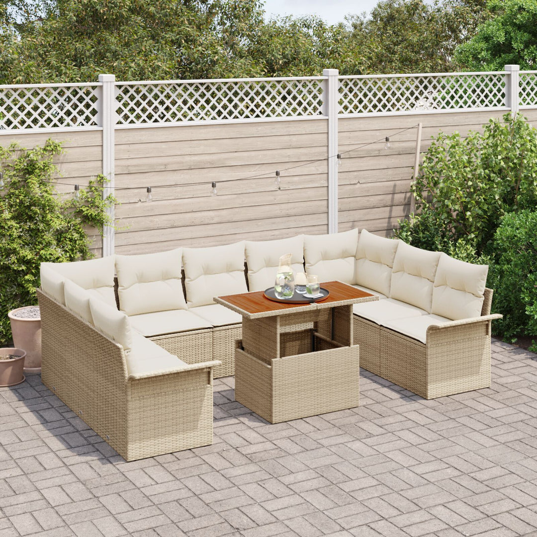 10-delers havespisesæt med puder beige poly rattan akacietræ