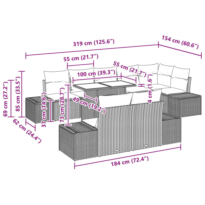 Have Sofa Sæt 9 Delers Sort og creme Rattan, metal, polyesterhynder