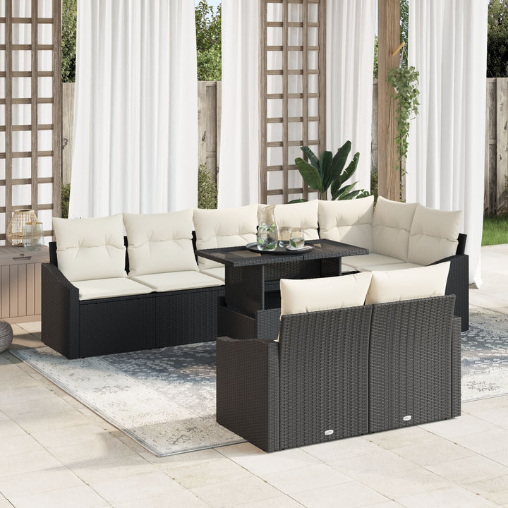 9-delt Havesofa Sæt med Puder Sort Poly Rattan