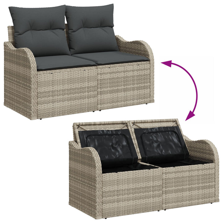 2-personers have sofa med opbevaring og puder lys grå poly rattan
