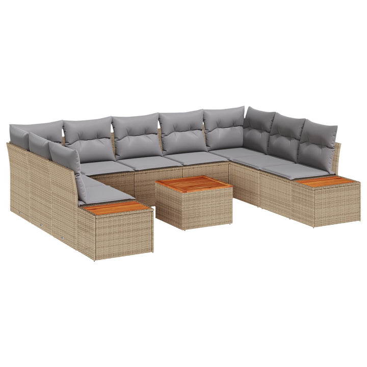 10 dele Have Sofa Sæt med Puder Beige Polyrattan Akacia
