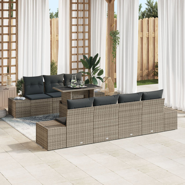 Have Sofa Sæt 8 Dele Grå, Mørk Rattan Rattan, Polyester
