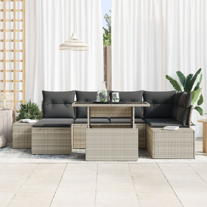 Have Sofa Sæt Sæt af 7 Brun, Grå Rattan, Polyester Have Sofa Sæt