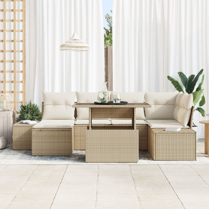 Have Sofa Sæt Sæt af 7 Beige og Hvid Rattan og Polyester