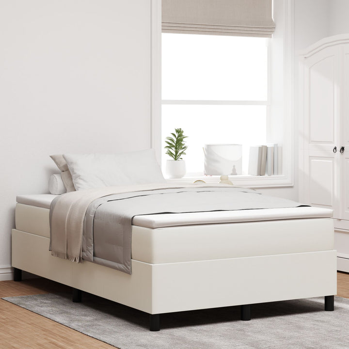 Box Spring Seng Cremefarvet Lille Dobbel Cordfløjl Stof
