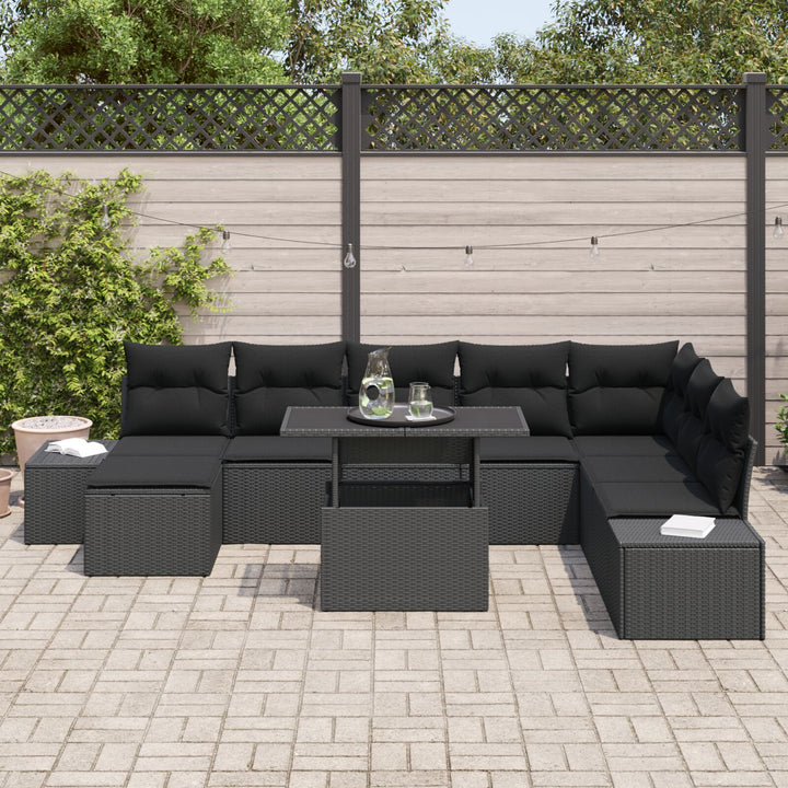 Have Sofa Sæt Sæt af 9 Sort Rattan Havehjørnesofa Rektangulær