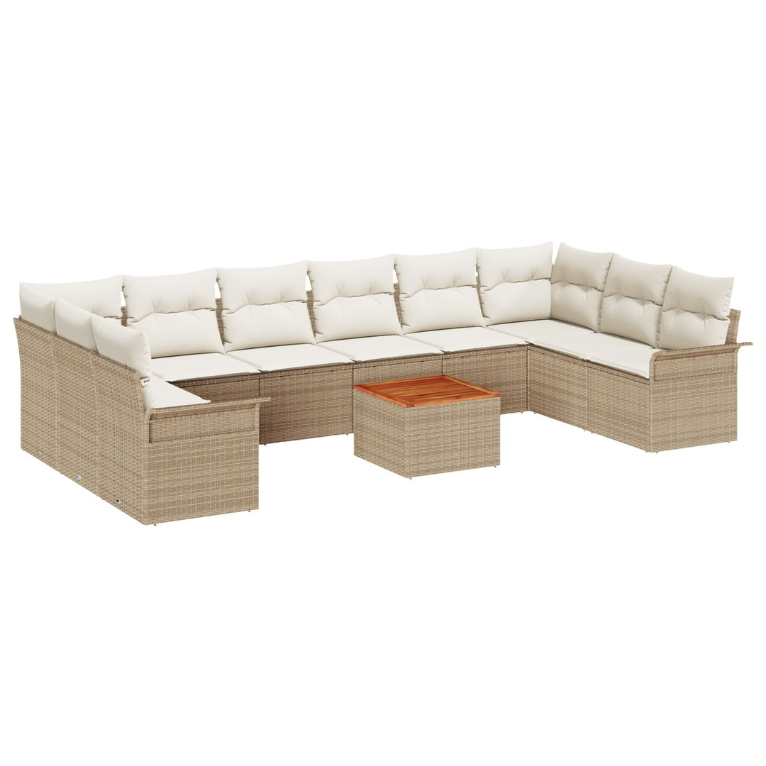 11-delt have sofa sæt med puder beige poly rattan akacie