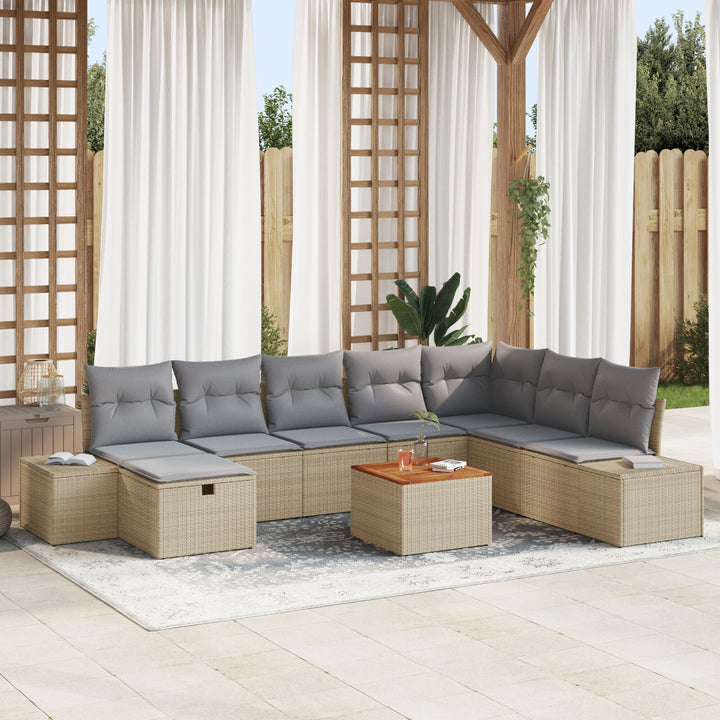 Havnesofa sæt 9 dele Beige Polyrattan Havnesofa sæt Rektangulær