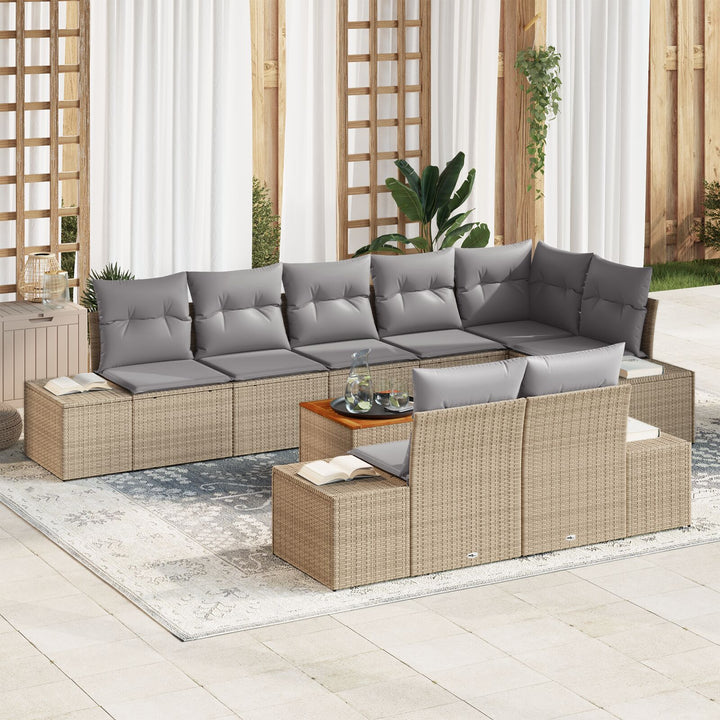 9-delt havesofa sæt med puder Beige Poly Rattan Akacia