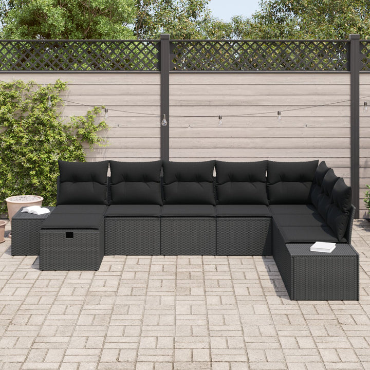 Have Sofa Sæt 8 Stykker Sort Rattan, Stål Udendørs Sektionel Sofa