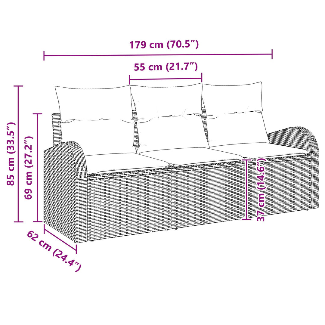 3 Delt Have Sofa Sæt med Puder Lys Grå Poly Rattan