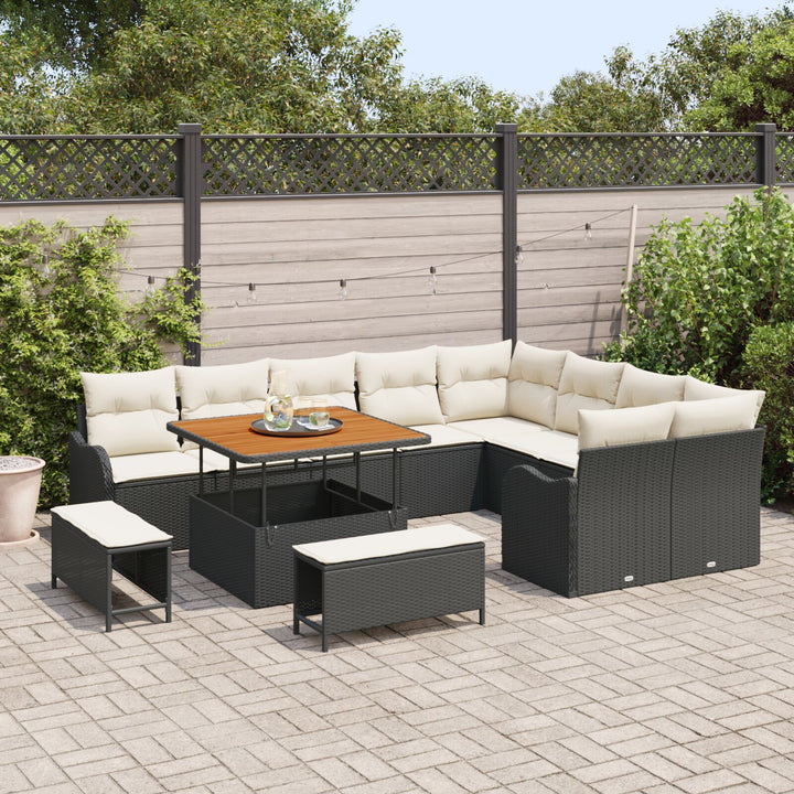 12 Stykke Havemøbel Sæt med Puder Sort Poly Rattan Acacia, vidaXL 2-personers Havemøbel Sofa med Opbevaring & Puder Sort Poly Rattan, vidaXL 3 Stykke Havemøbel Sæt med Puder Sort Poly Rattan Acacia