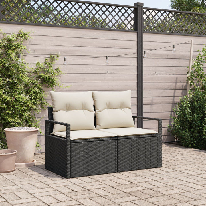 2-personers hav sofa med puder sort poly rattan