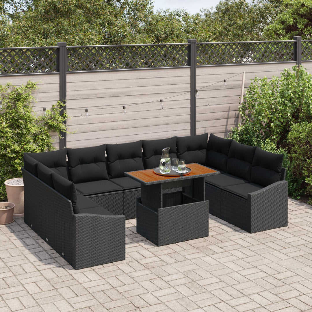 10-dele Have Sofa Sæt med Puder Sort Poly Rattan