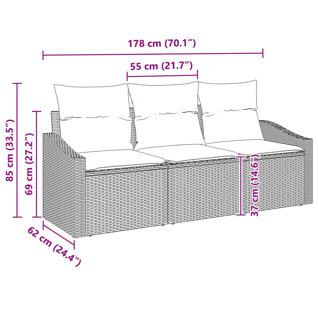 Havemøbel sæt Sæt af 3 Sort Rattan Udendørs sofa Rektangulær