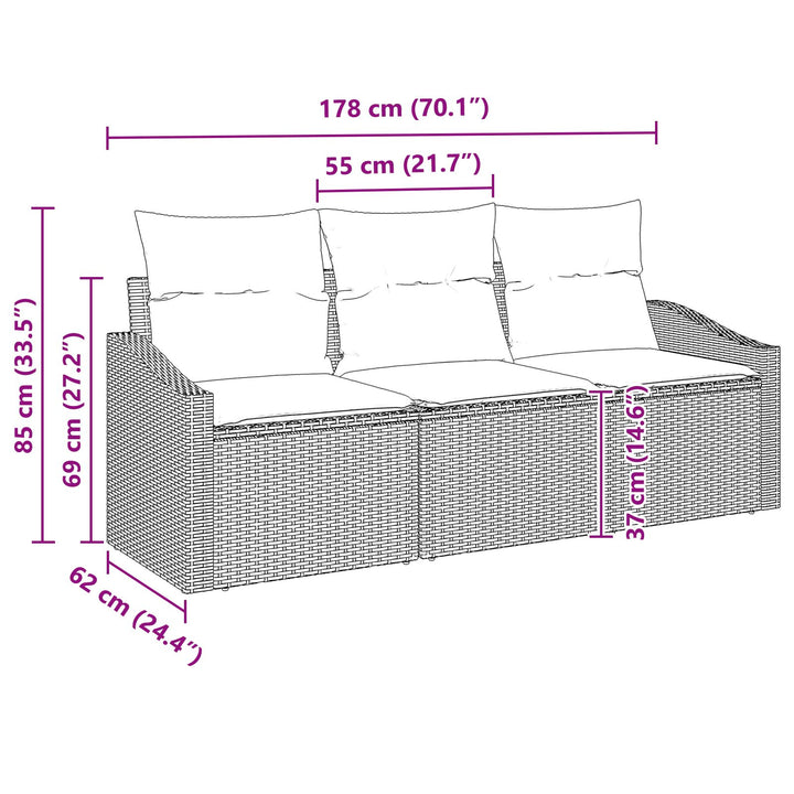 Havemøbel sæt Sæt af 3 Sort Rattan Udendørs sofa Rektangulær