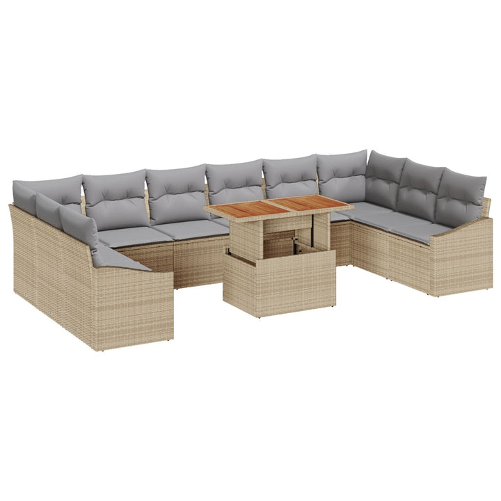 11 Stykker Have Spisestel med Puder Beige Poly Rattan Akacie