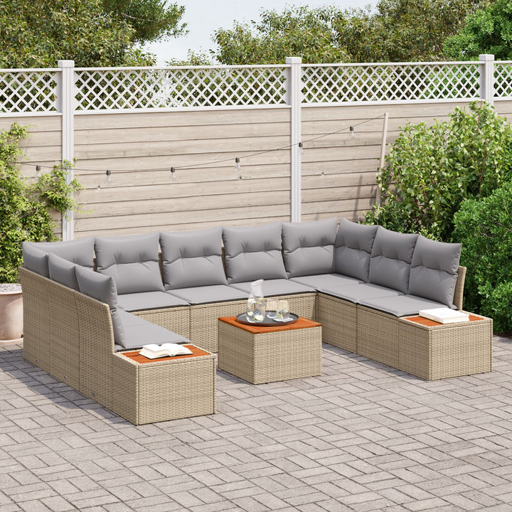 10 dele Have Sofa Sæt med Puder Beige Polyrattan Akacia