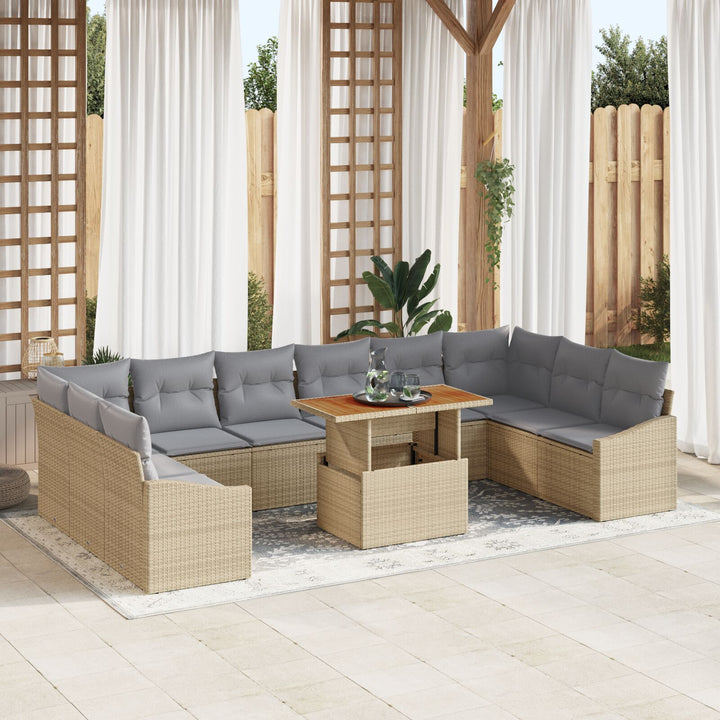 11 Stykker Have Spisestel med Puder Beige Poly Rattan Akacie