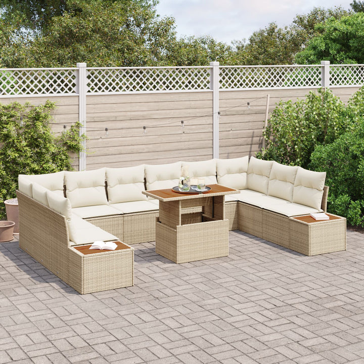 11-delt Have Spise Sæt med Puder Beige Poly Rattan Akacia
