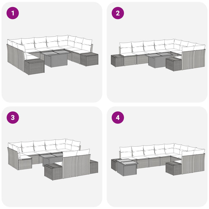 10 Delers Have Sofa Sæt med Puder Beige Poly Rattan