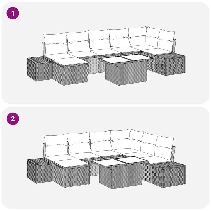 Have Sofa Sæt 8 Deler Beige, Grå Rattan, Polyester, Stål