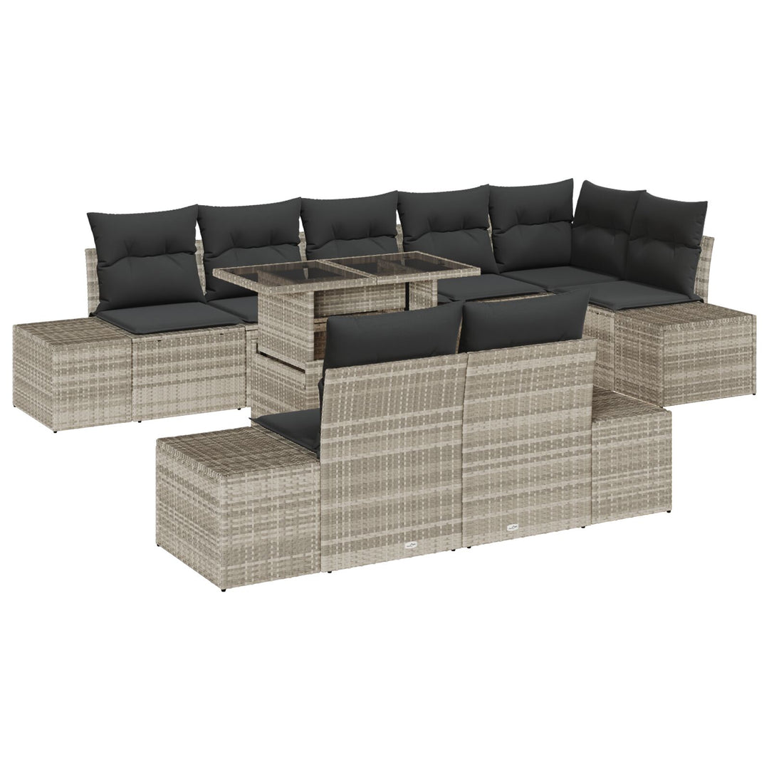 Have Sofa Sæt 9 Stk Beige, Sort Poly Rattan, Glas, Polyester