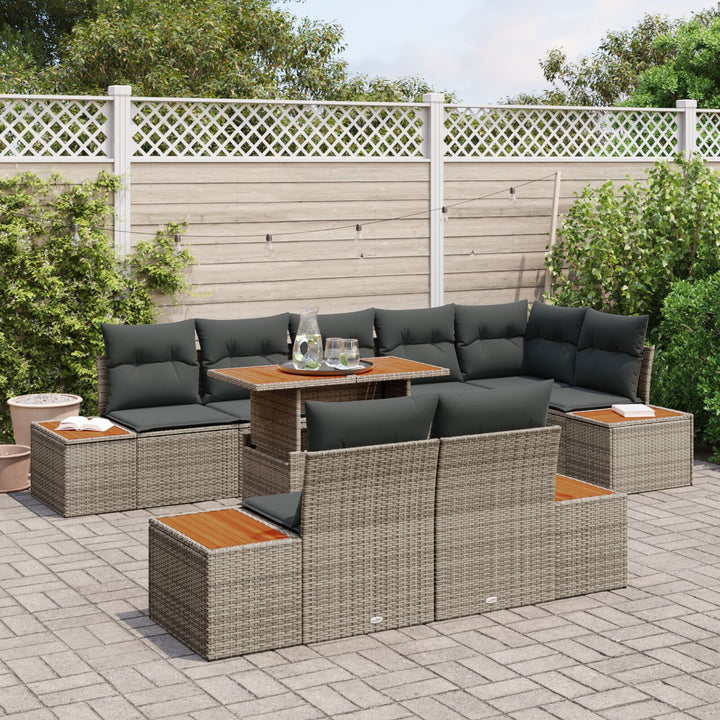 Have Sofa Sæt Sæt af 9 Grå, Naturligt Træ Poly Rattan, Stål, Træ