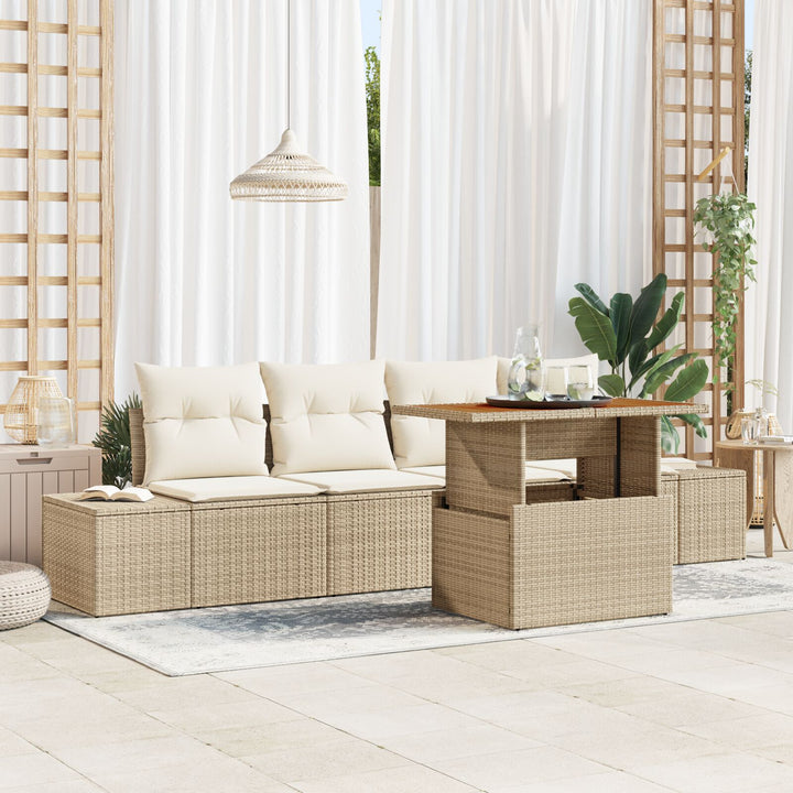 Have Sofa Sæt Sæt af 5 Beige Rattan Udendørs Møbler Rektangulær