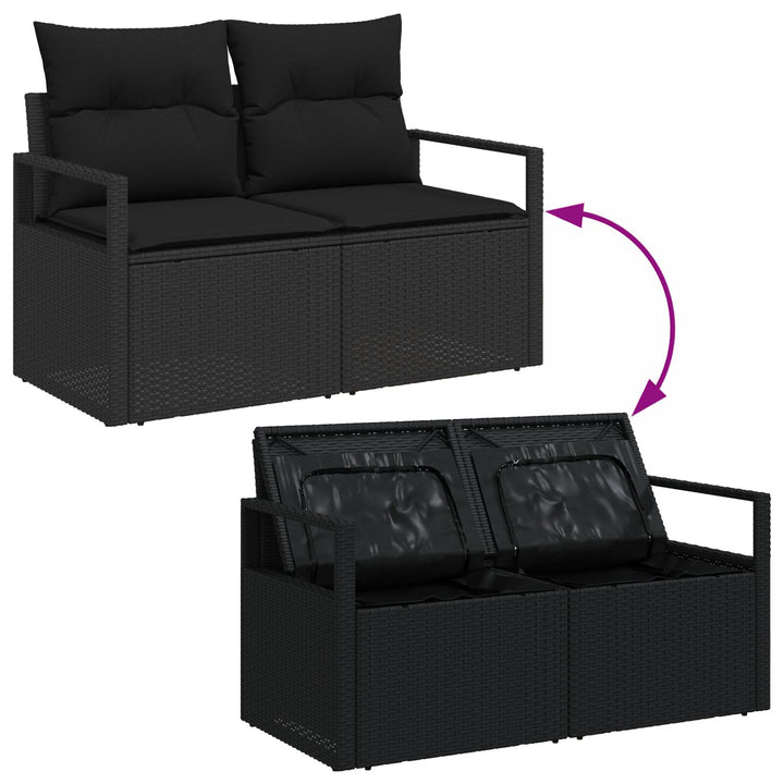 2-personers havnesofa med opbevaring og puder sort poly rattan