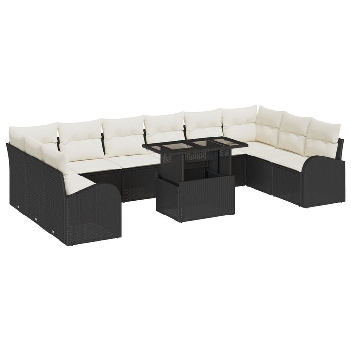11 Delers Havesofa Sæt Med Hynder Sort Poly Rattan