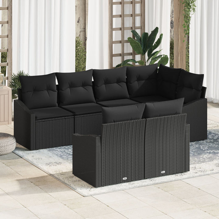 Have Sofa Sæt 7 Dele Sort Syntetisk Rattan, Polyester Puder