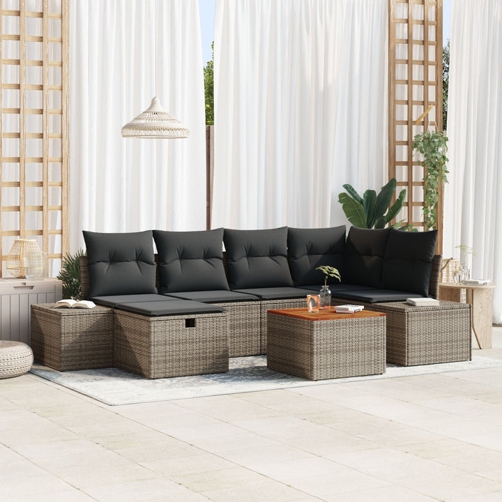 Have Sofa Sæt Sæt af 7 Grå Poly Rattan Udendørs Sofa