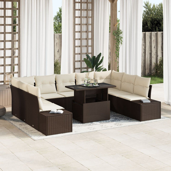 Havemøbel Sæt 10 Stykker Beige PE Rattan, Polyester, Stål